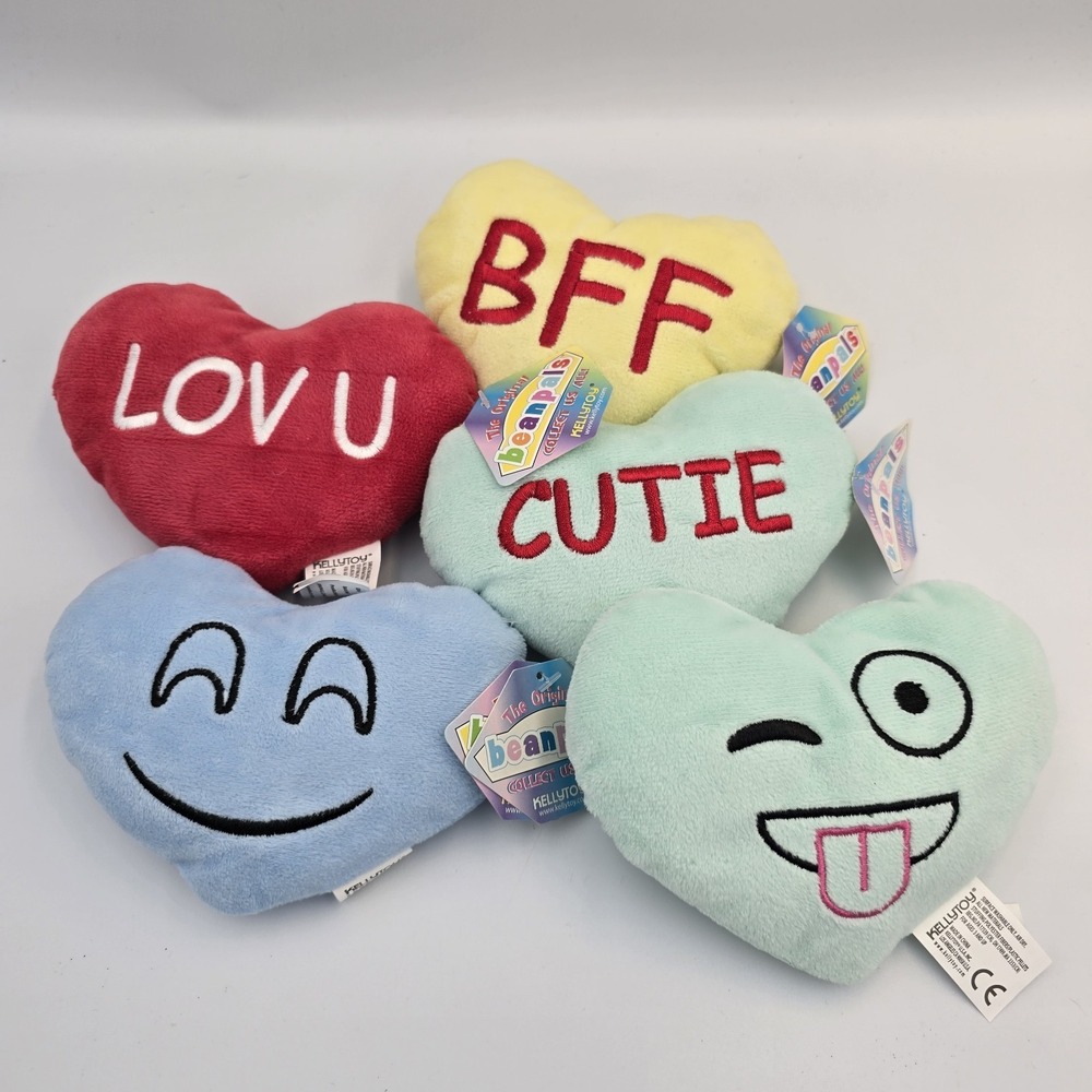 Valentine Plush Conversation Hearts Beanpals Set of 5 Cutie BFF Lov U Faces